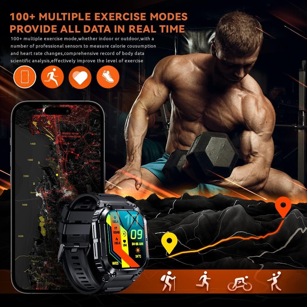 GaWear Smartwatch Herren mit Telefonfunktion,1,96 Zoll 320 * 386 HD,IP68 Wasserdicht Armbanduhr mit Blutdruckmessung Schlafmonitor, SpO2, Outdoor Sportuhr 100+Sportmodi für ios Android(Schwarz) - 4 GaWear Smartwatch Herren mit Telefonfunktion,1,96 Zoll 320 * 386 HD,IP68 Wasserdicht Armbanduhr mit Blutdruckmessung Schlafmonitor, SpO2, Outdoor Sportuhr 100+Sportmodi für ios Android(Schwarz) - 4