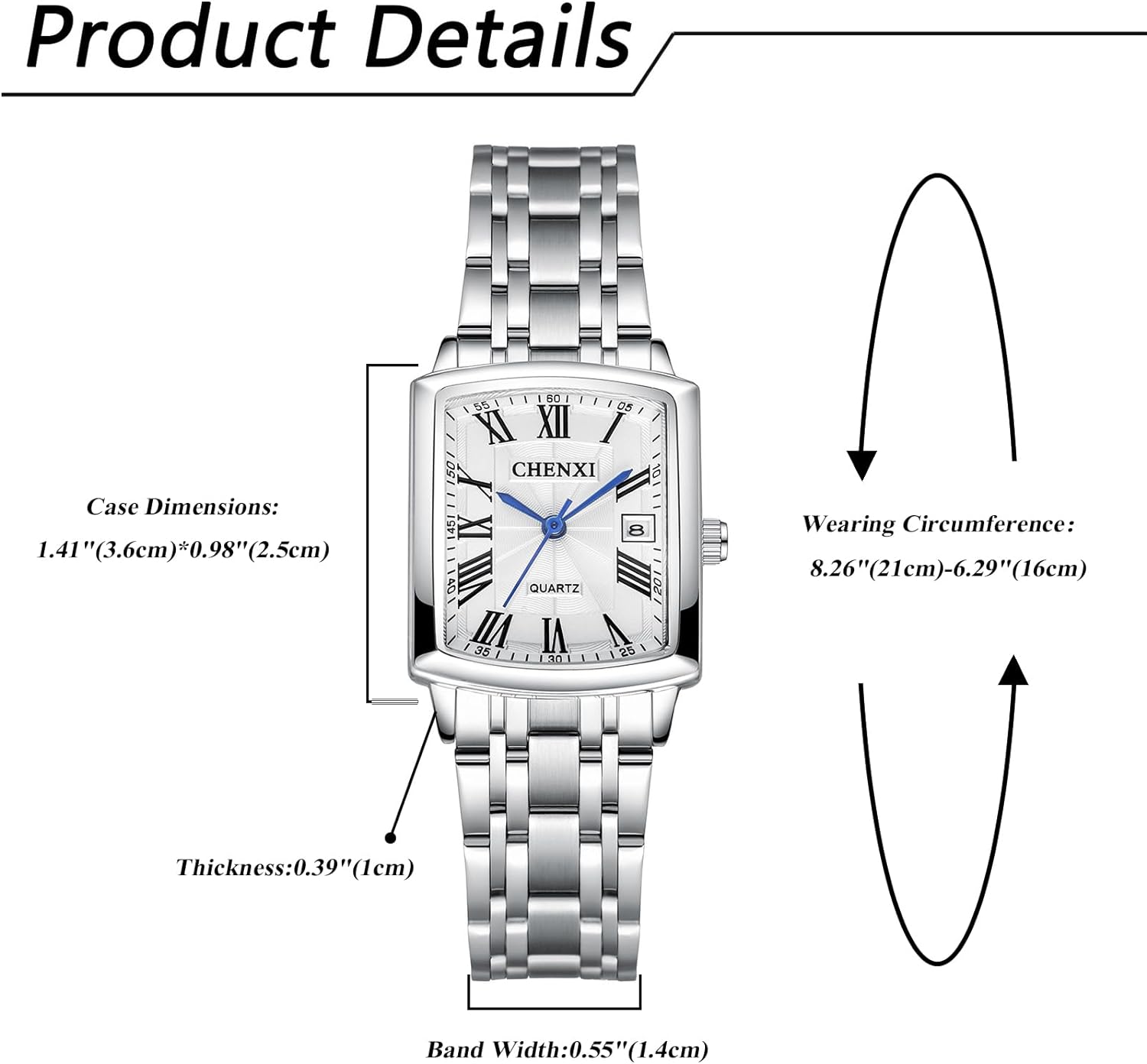 JewelryWe Herren Damen Paar Armbanduhr Quarz Analog Rechteckig Ceramic Keramik Band Partner Freundschafts Uhr mit Strass Schwarz Weiß Geschenk Valentinstag Silber/Weiß-damenuhr - 2