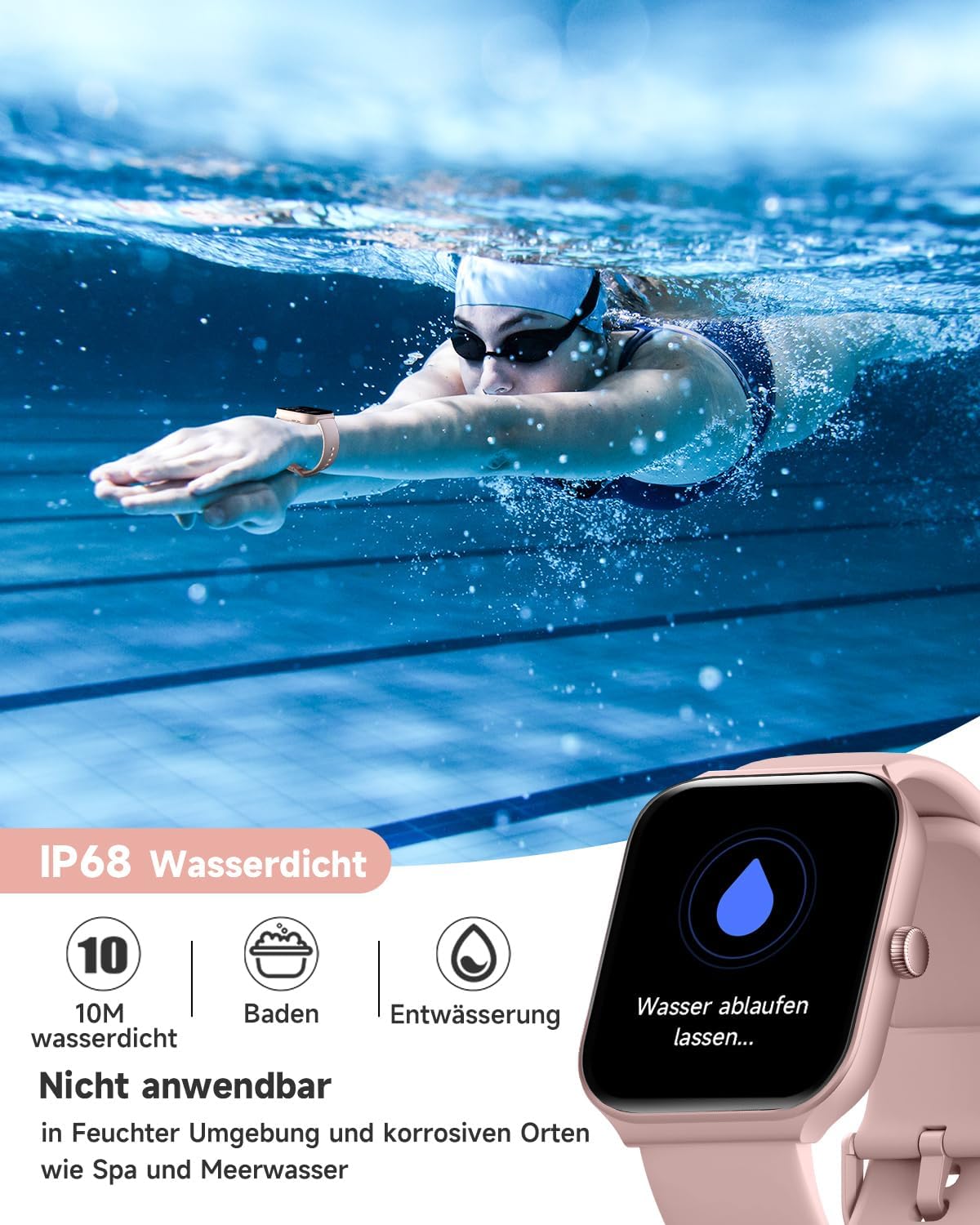 TOOBUR Smartwatch mit Telefonfunktion, 1.95" Fitnessuhr mit Herzfrequenz Schlafüberwachung Schrittzähler IP68 Wasserdicht Kompatibel mit Android & iOS für Damen 44mm Rosa - 7 TOOBUR Smartwatch mit Telefonfunktion, 1.95" Fitnessuhr mit Herzfrequenz Schlafüberwachung Schrittzähler IP68 Wasserdicht Kompatibel mit Android & iOS für Damen 44mm Rosa - 7