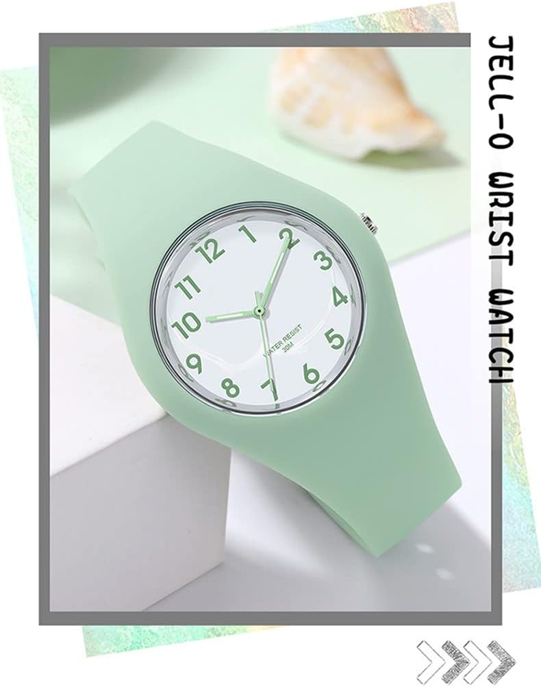 Forrader Uhr mit Silikonband für Damen und Mädchen, großes Zifferblatt, wasserdicht, sportlich, modisch, lässig, einfach, Quarz-Analog-Uhren Grün - 4