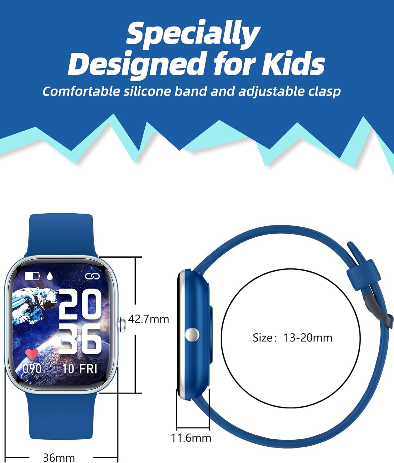 Kinder Smartwatch für Jungen und Mädchen,IP68 wasserdichte Fitness Aktivitäts Tracker Uhr,Herzfrequenz Schlafmonitor,19 Sportmodi,Schrittzähler,Wecker,Kindergeschenke für Teenager ab 5 Jahren Blau - 8 Kinder Smartwatch für Jungen und Mädchen,IP68 wasserdichte Fitness Aktivitäts Tracker Uhr,Herzfrequenz Schlafmonitor,19 Sportmodi,Schrittzähler,Wecker,Kindergeschenke für Teenager ab 5 Jahren Blau - 8