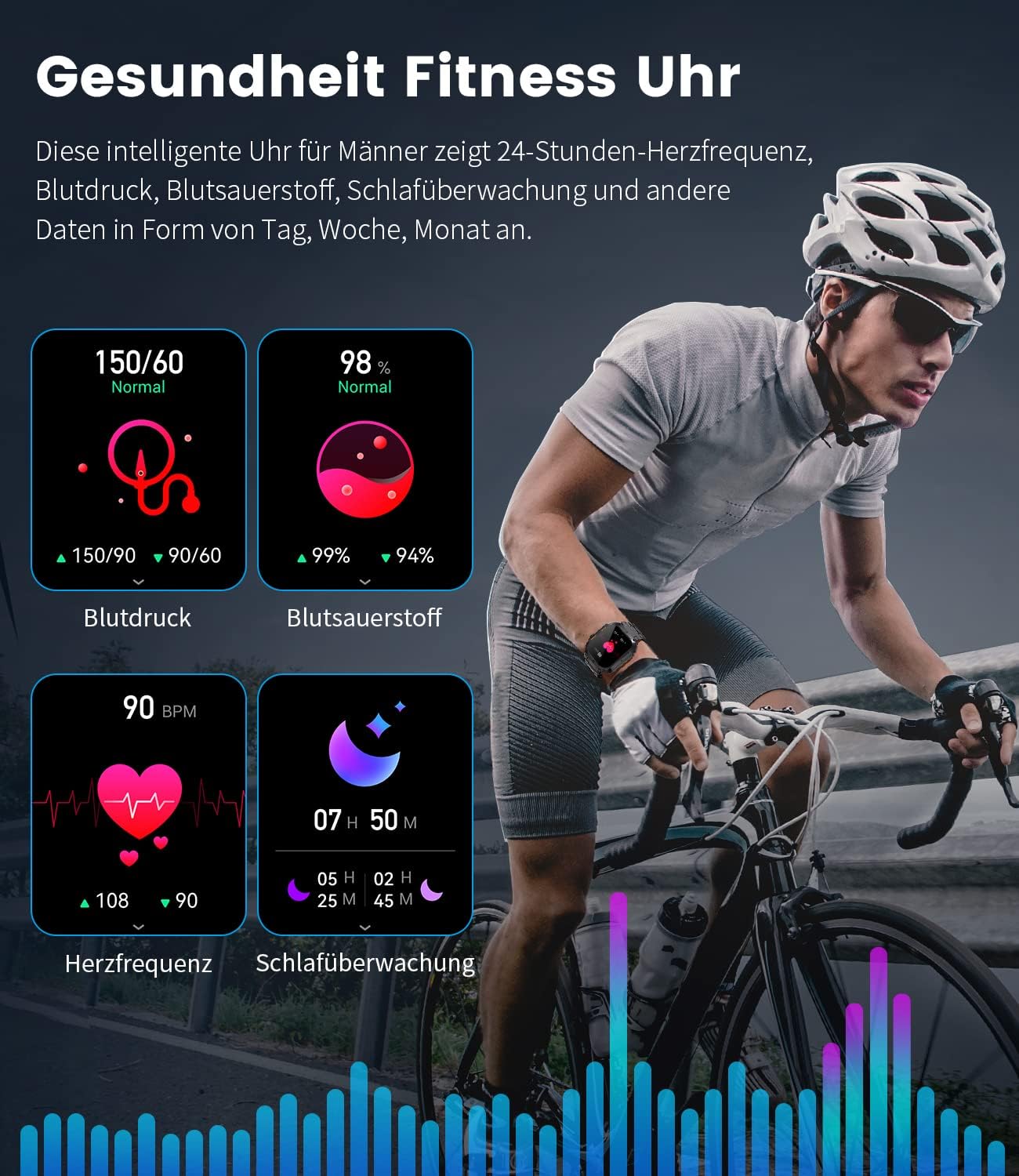 Smartwatch Herren Militärische mit Telefonfunktion,1.96'' HD Touchscreen,100+ Sportmodi Aktivitätstracker mit Herzfrequenz/SpO2/Schlafmonitor/Schrittzähler,400mah Sportuhr,5ATM Wasserdicht Schwarz Männer-Standard ASchwarz - 4 Smartwatch Herren Militärische mit Telefonfunktion,1.96'' HD Touchscreen,100+ Sportmodi Aktivitätstracker mit Herzfrequenz/SpO2/Schlafmonitor/Schrittzähler,400mah Sportuhr,5ATM Wasserdicht Schwarz Männer-Standard ASchwarz - 4