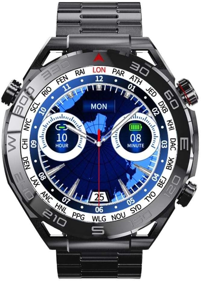 KööK ZD5 Ultra Mate Smartwatch NFC 1,5“ 3 Tasten ZD5 UM Luxus Edelstahl Sport & Business Uhr (GPS, Thermometer) IP67 Leben wasserdicht, in The Gift Box (Schwarz) - 1