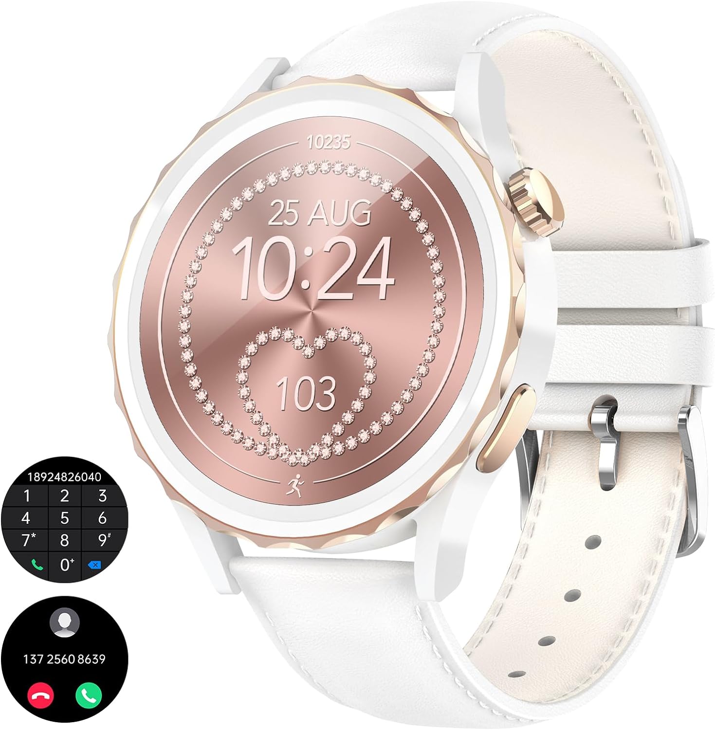 LIGE Smartwatch Damen,1.32" HD Armbanduhr Damen mit Telefonfunktion Herzfrequenz Schlafmonitor Musikkontrolle,100+Sportmodi Wasserdicht Schrittzähler Damen Smartwatch für Android iOS, Weißgurt - 1