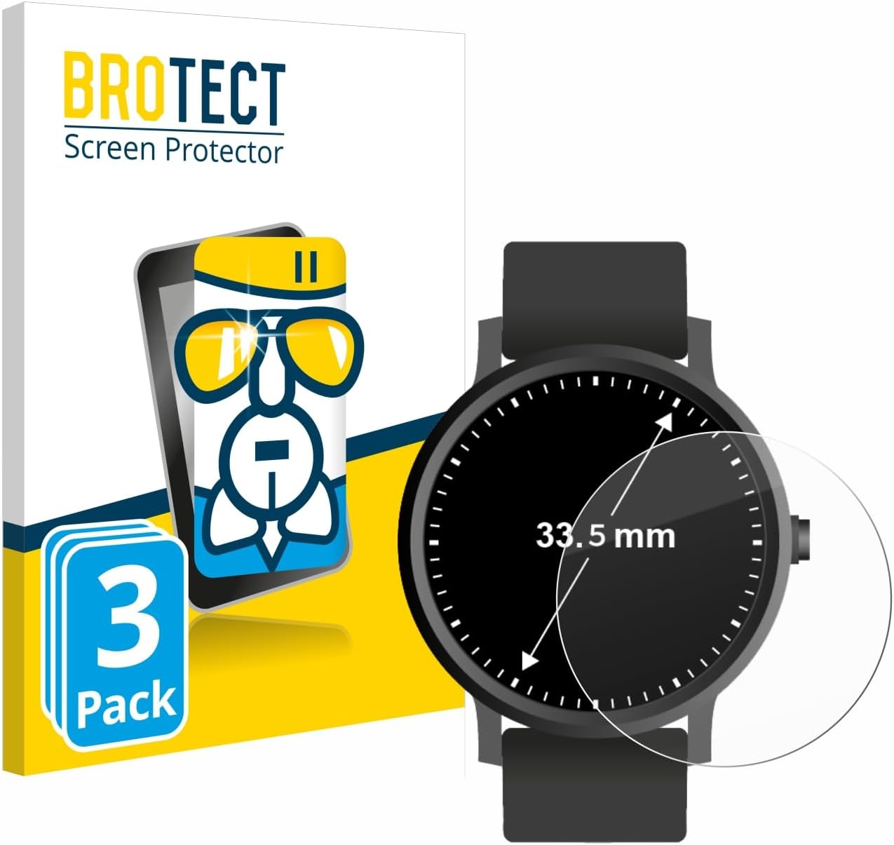 BROTECT Panzerglasfolie für Armbanduhren (Kreisrund, ø: 33.5 mm) (3 Stück) Schutzglas Schutzfolie [Extrem Kratzfest 9H, Anti-Fingerprint - 2 BROTECT Panzerglasfolie für Armbanduhren (Kreisrund, ø: 33.5 mm) (3 Stück) Schutzglas Schutzfolie [Extrem Kratzfest 9H, Anti-Fingerprint - 2