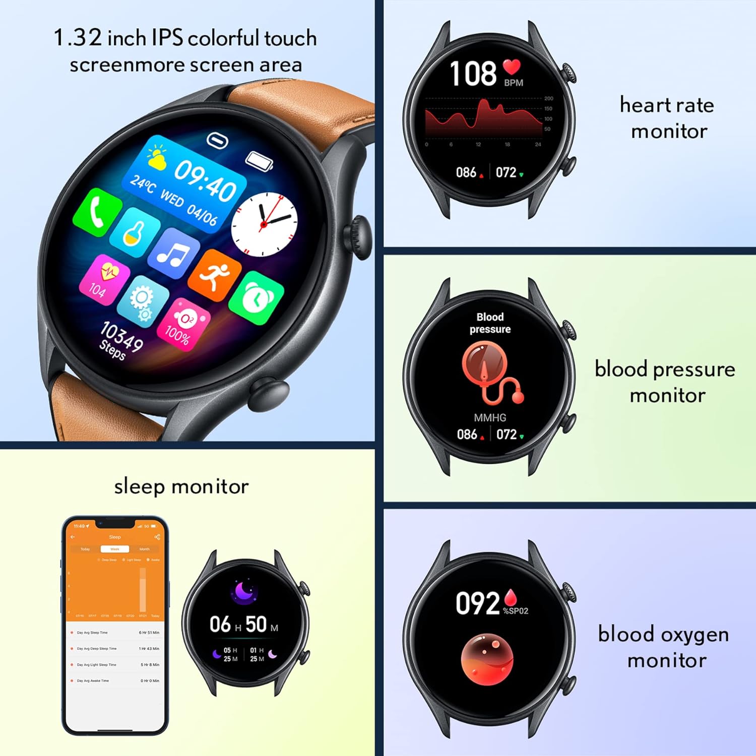 Smartwatch Herren Fitnessuhr Armbanduhr Uhr - 1,32 Zoll Runde Männer Sportuhr Wasserdicht ip68 Schrittzähler Blutdruckmessung Pulsmesser Kalorienzähler Bluetooth Kompatibel Android mit ios (Braun) - 3 Smartwatch Herren Fitnessuhr Armbanduhr Uhr - 1,32 Zoll Runde Männer Sportuhr Wasserdicht ip68 Schrittzähler Blutdruckmessung Pulsmesser Kalorienzähler Bluetooth Kompatibel Android mit ios (Braun) - 3