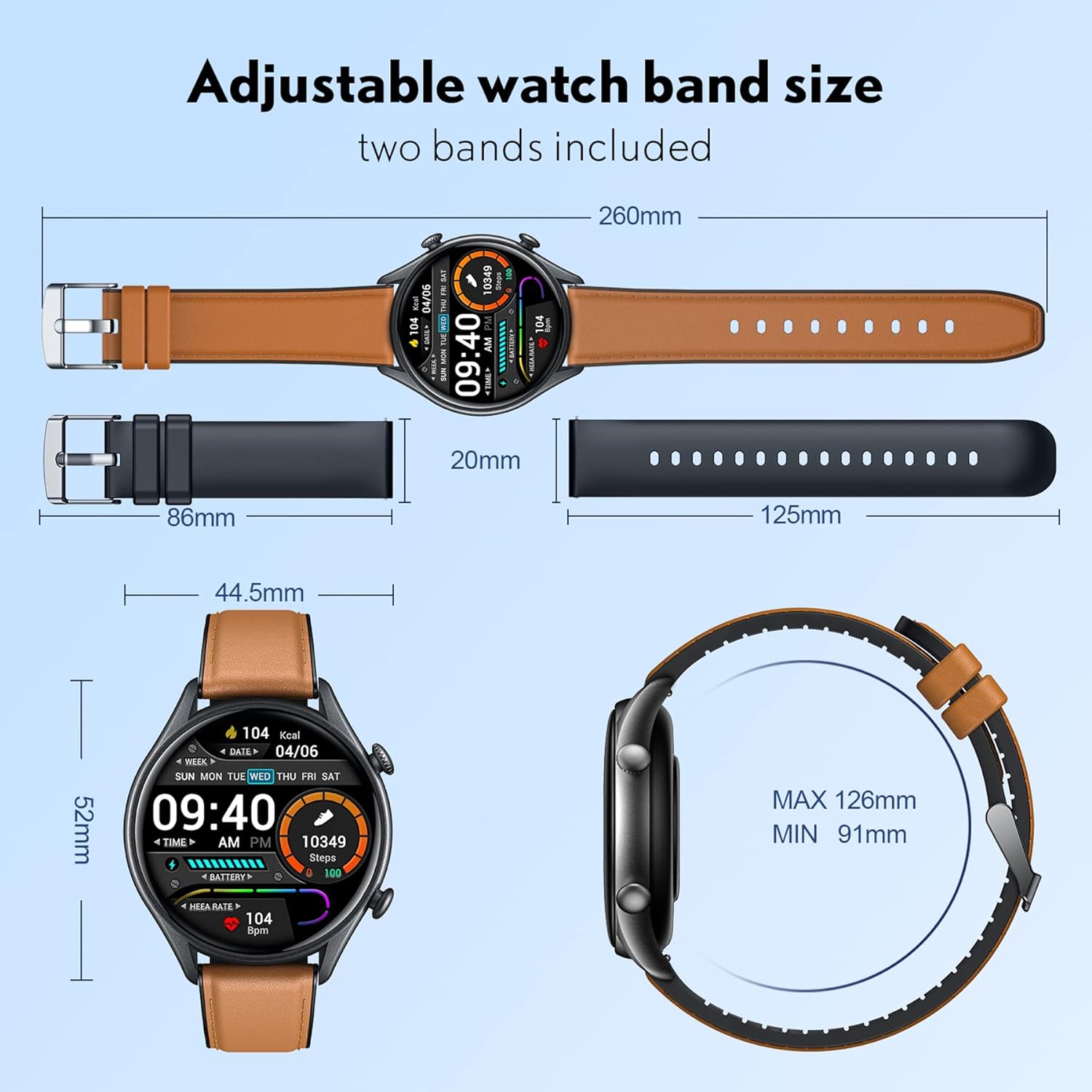 Smartwatch Herren Fitnessuhr Armbanduhr Uhr - 1,32 Zoll Runde Männer Sportuhr Wasserdicht ip68 Schrittzähler Blutdruckmessung Pulsmesser Kalorienzähler Bluetooth Kompatibel Android mit ios (Braun) - 7 Smartwatch Herren Fitnessuhr Armbanduhr Uhr - 1,32 Zoll Runde Männer Sportuhr Wasserdicht ip68 Schrittzähler Blutdruckmessung Pulsmesser Kalorienzähler Bluetooth Kompatibel Android mit ios (Braun) - 7