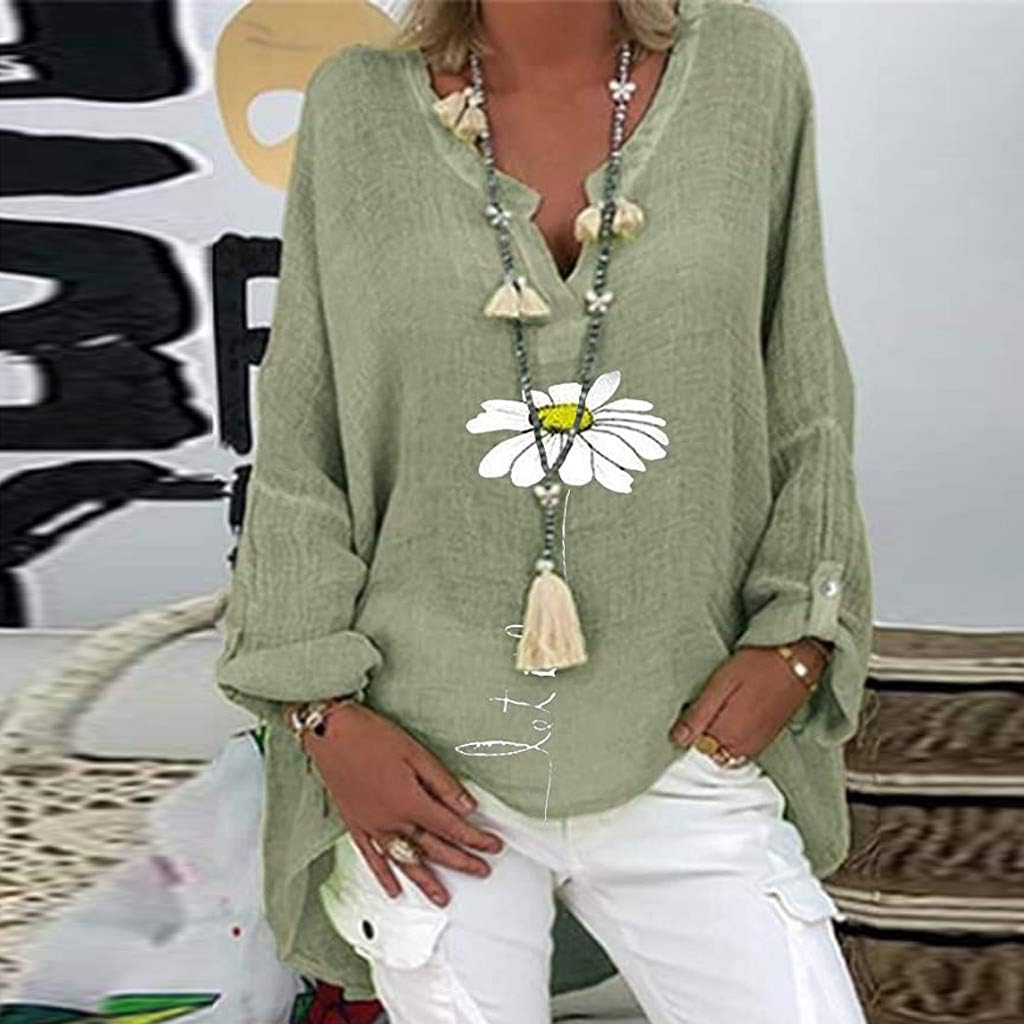 Briskorry Leinenbluse Damen Sommer Schmetterling Druck T Shirts Übergröße Langarmshirt Lockere Lässige Bluse Long Shirts Sommer Herbst Damenblusen Baumwolle Leinen Top L Y-grün - 2
