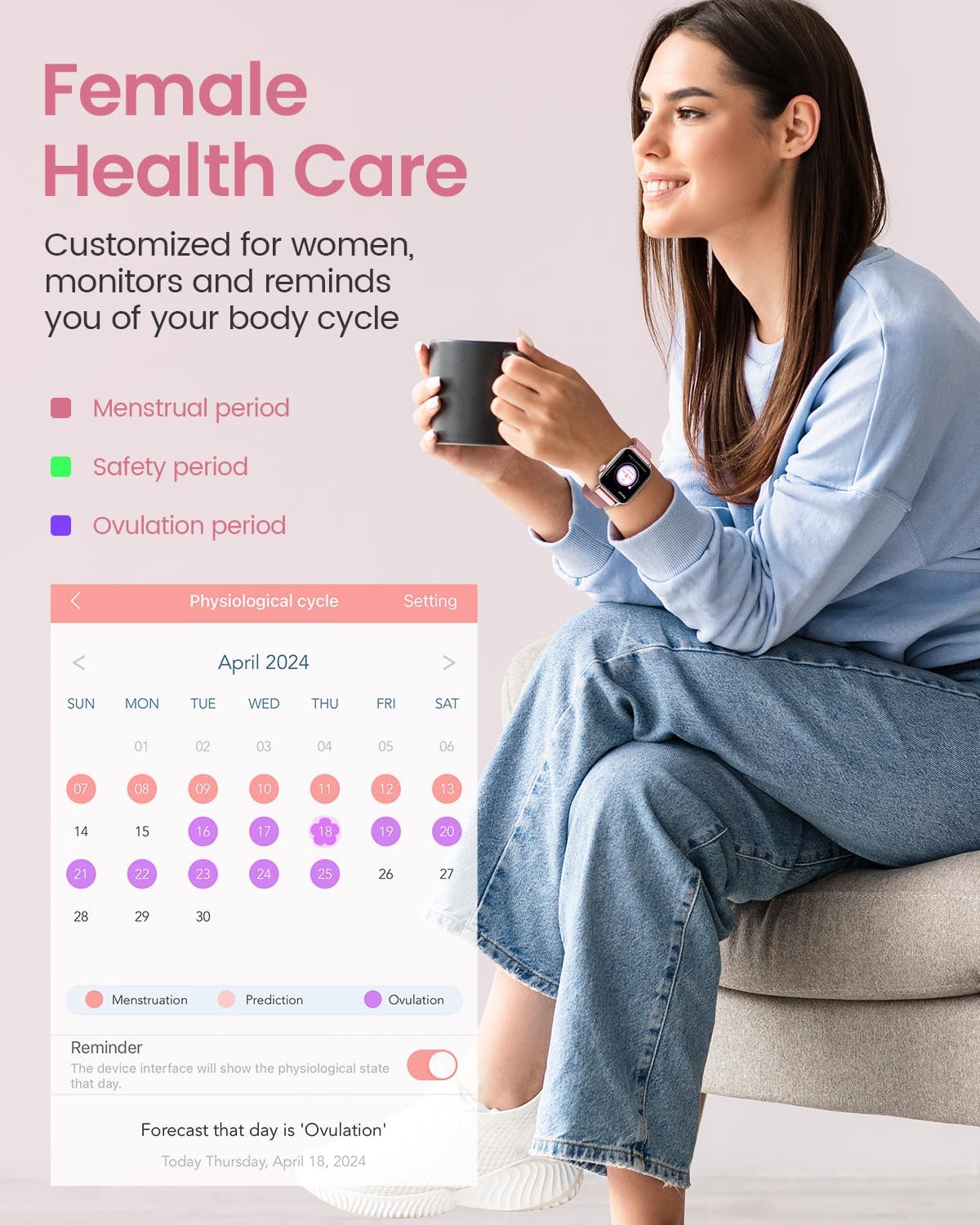 BANLVS Smartwatch Damen mit Telefonfunktion 1,85'' Zoll Fitnessuhr Damen mit SpO2, Herzfrequenz, Schlafmonitor, Menstruationszyklus, IP68 wasserdichte Sportuhr für iOS und Android (Rosa) - 5 BANLVS Smartwatch Damen mit Telefonfunktion 1,85'' Zoll Fitnessuhr Damen mit SpO2, Herzfrequenz, Schlafmonitor, Menstruationszyklus, IP68 wasserdichte Sportuhr für iOS und Android (Rosa) - 5