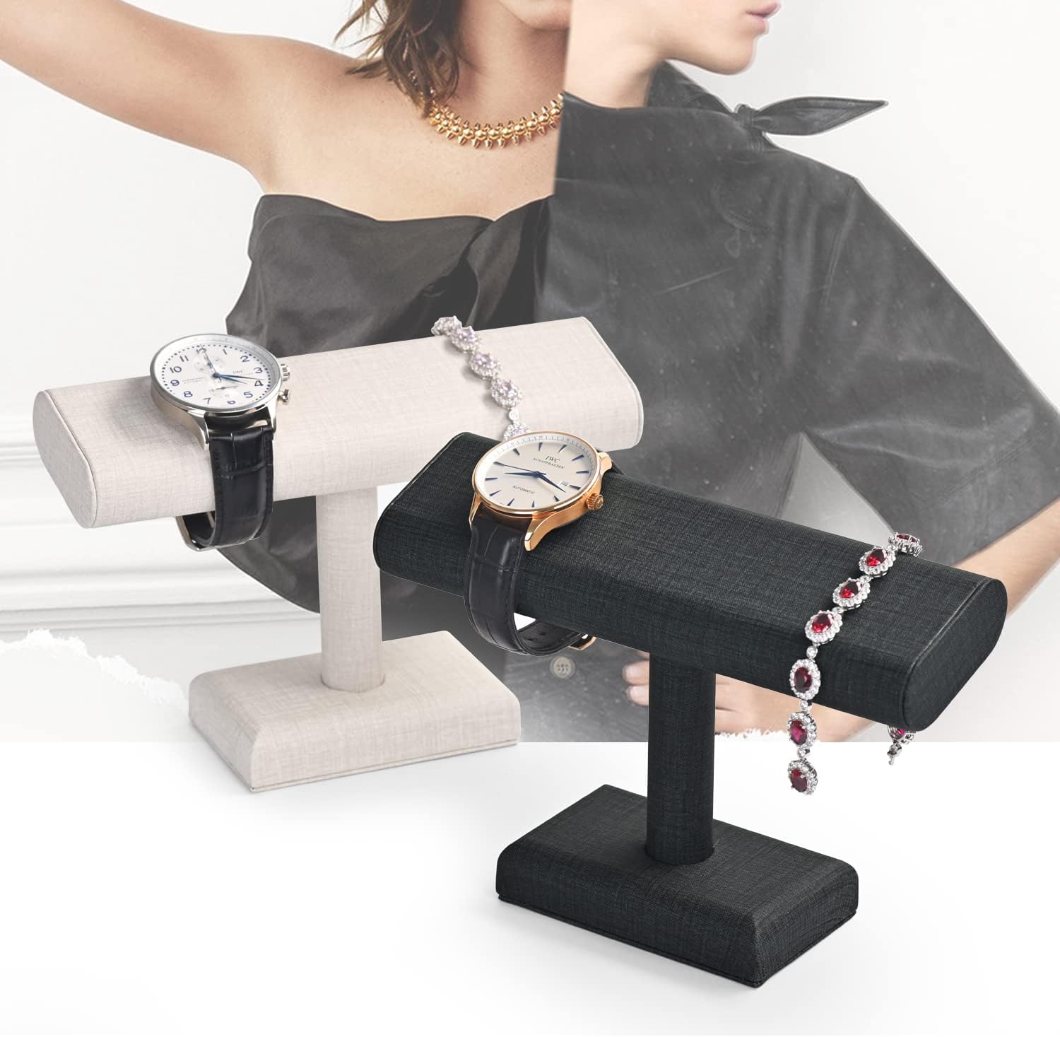 Oirlv PU Leder Uhrenständer Armbandständer Display Uhrenhalter Organizer Uhrenständer T-Bar Display Schmuckständer Armband Organizer(Schwarz) - 8 Oirlv PU Leder Uhrenständer Armbandständer Display Uhrenhalter Organizer Uhrenständer T-Bar Display Schmuckständer Armband Organizer(Schwarz) - 8