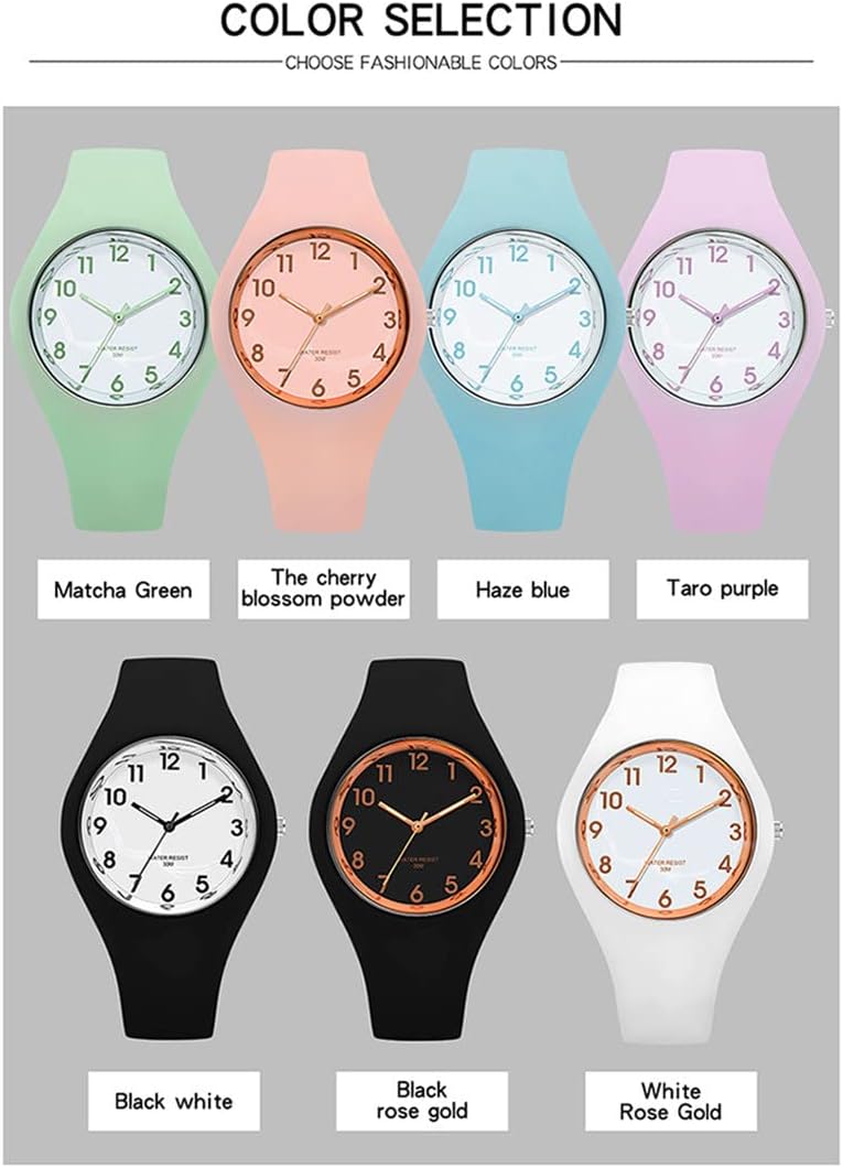 Forrader Uhr mit Silikonband für Damen und Mädchen, großes Zifferblatt, wasserdicht, sportlich, modisch, lässig, einfach, Quarz-Analog-Uhren Grün - 5