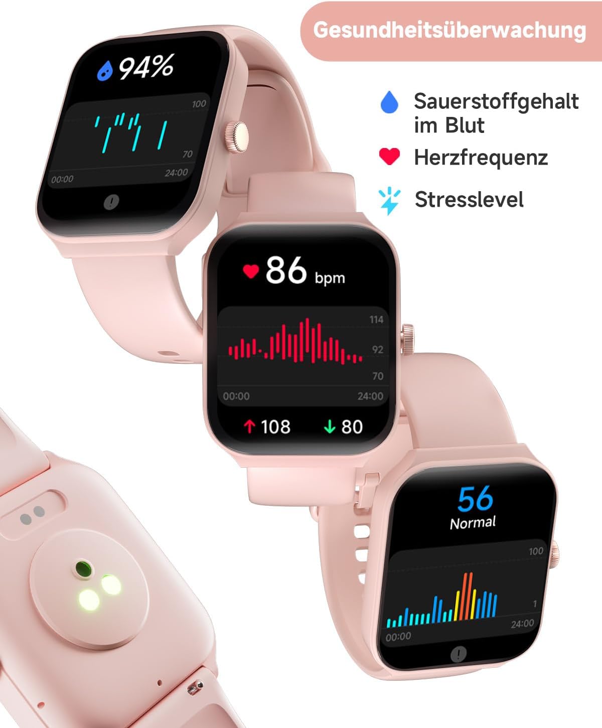 TOOBUR Smartwatch mit Telefonfunktion, 1.95" Fitnessuhr mit Herzfrequenz Schlafüberwachung Schrittzähler IP68 Wasserdicht Kompatibel mit Android & iOS für Damen 44mm Rosa - 3 TOOBUR Smartwatch mit Telefonfunktion, 1.95" Fitnessuhr mit Herzfrequenz Schlafüberwachung Schrittzähler IP68 Wasserdicht Kompatibel mit Android & iOS für Damen 44mm Rosa - 3