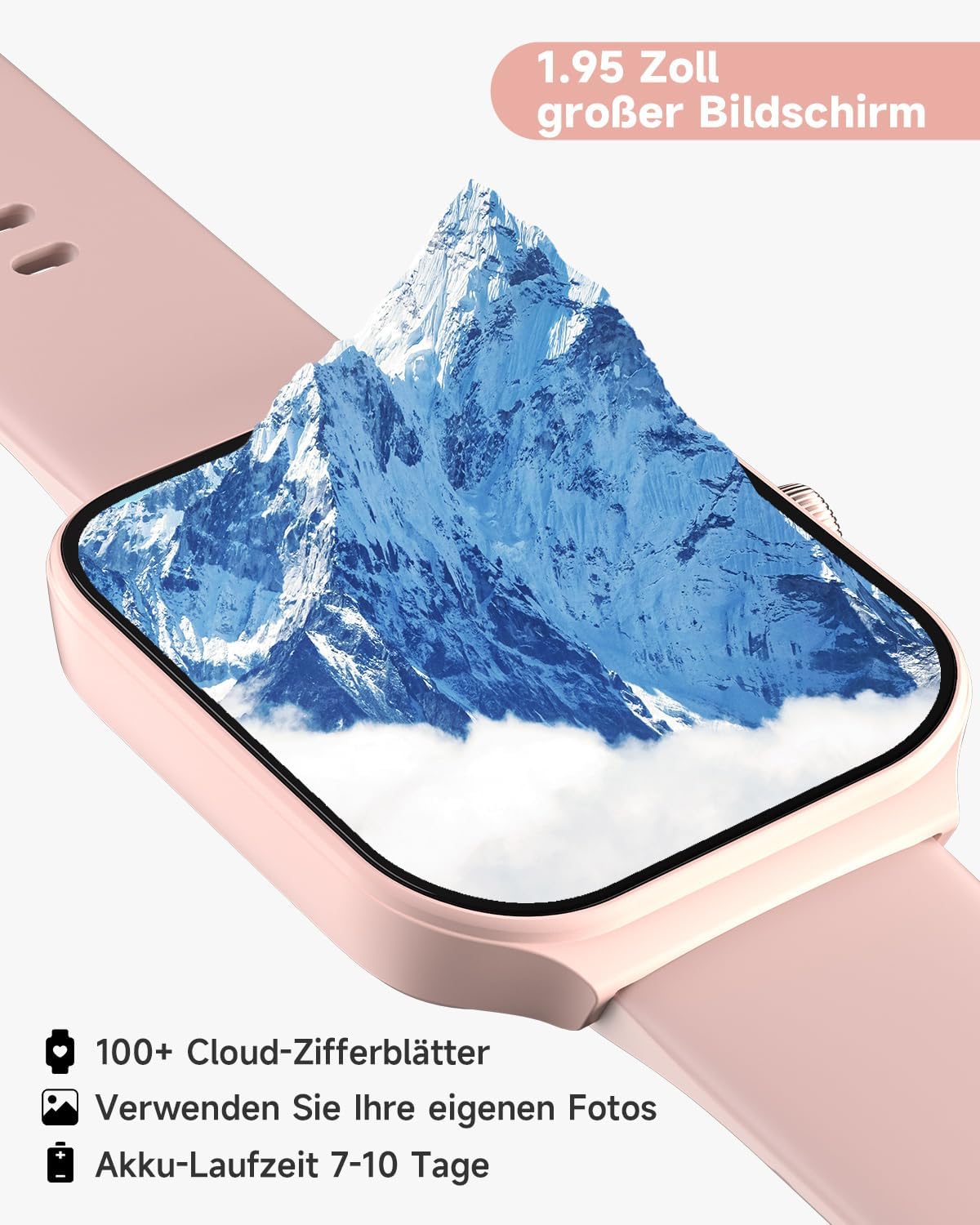 TOOBUR Smartwatch mit Telefonfunktion, 1.95" Fitnessuhr mit Herzfrequenz Schlafüberwachung Schrittzähler IP68 Wasserdicht Kompatibel mit Android & iOS für Damen 44mm Rosa - 4 TOOBUR Smartwatch mit Telefonfunktion, 1.95" Fitnessuhr mit Herzfrequenz Schlafüberwachung Schrittzähler IP68 Wasserdicht Kompatibel mit Android & iOS für Damen 44mm Rosa - 4