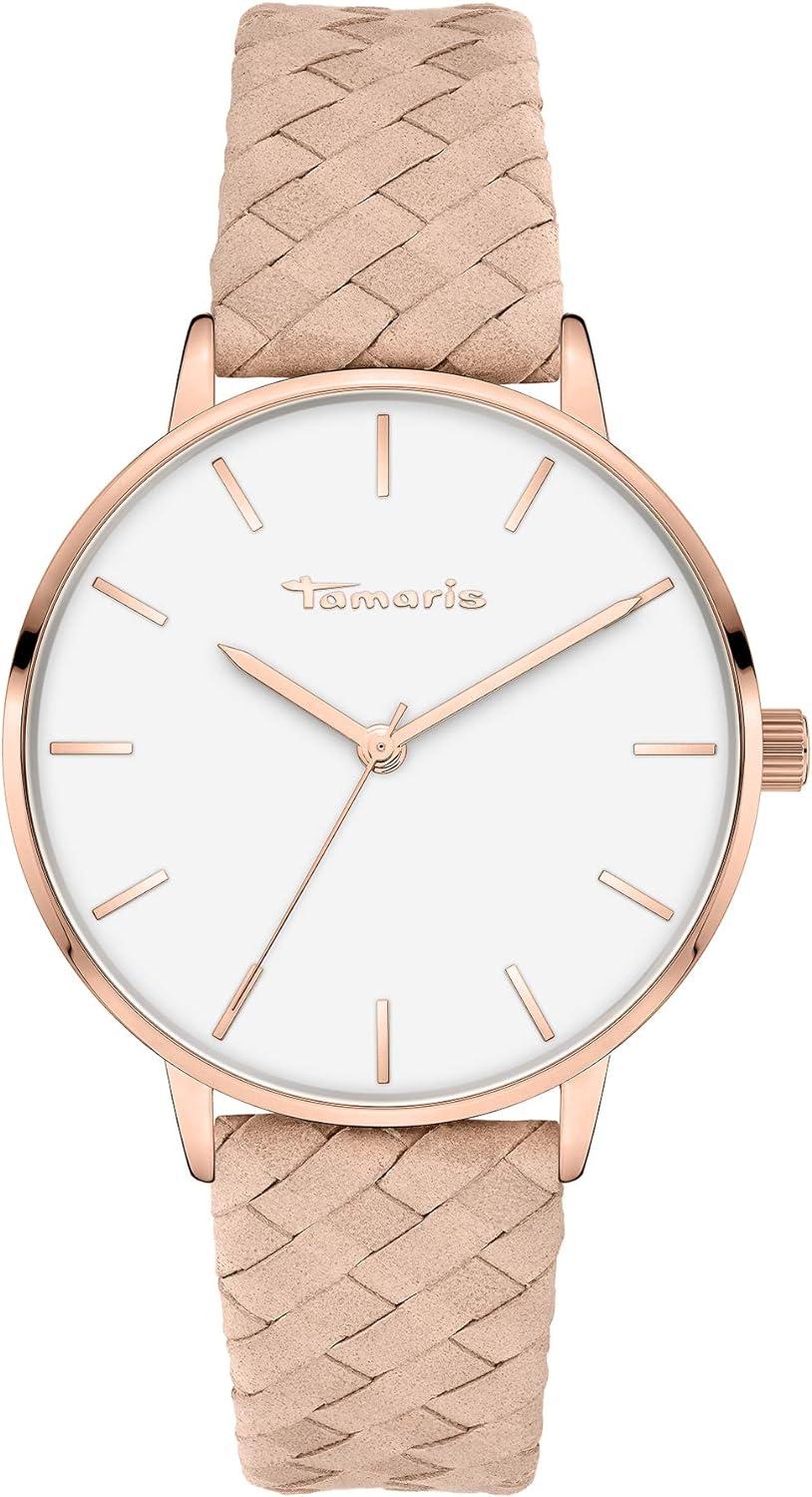 Tamaris Damen Analog Quarz Armbanduhr mit Lederarmband Beige - 1