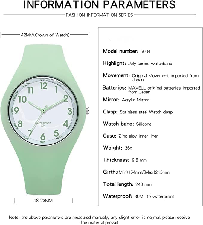 Forrader Uhr mit Silikonband für Damen und Mädchen, großes Zifferblatt, wasserdicht, sportlich, modisch, lässig, einfach, Quarz-Analog-Uhren Grün - 2
