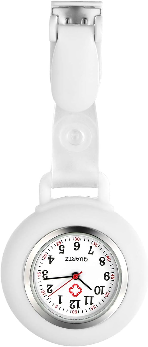 Avaner Krankenschwesteruhr für Damen Herren Analog Quarzwerk Schwesternuhr Pflegeruhr Ansteckuhr FOB mit Pin/Clip Arzt Doktor Taschenuhr aus Silikon A-weiß - 1
