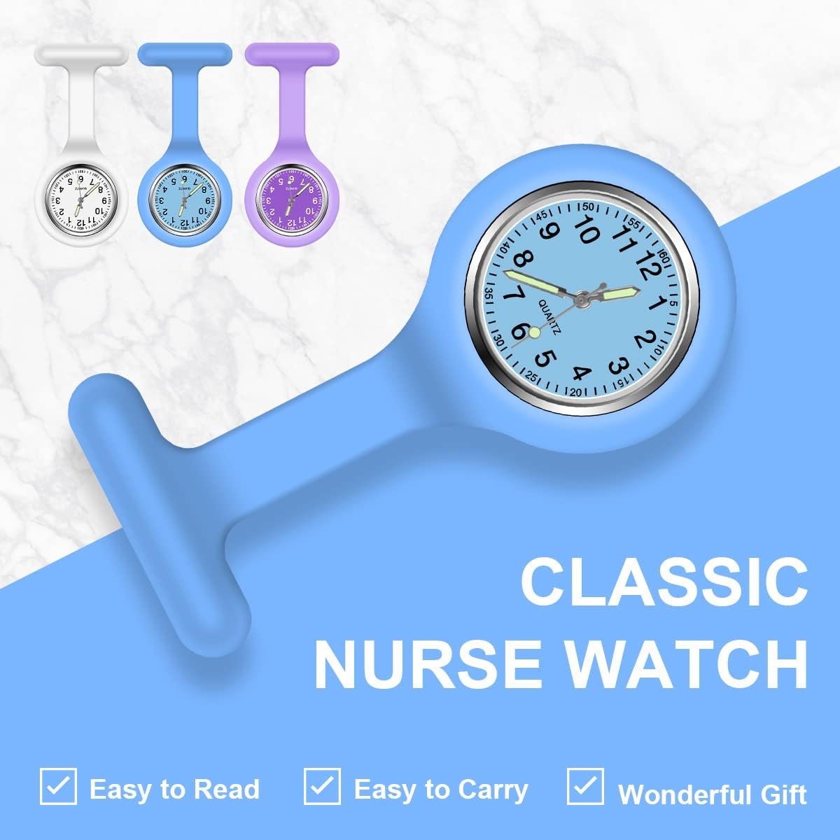 Vicloon Krankenschwester Uhren,3 Pcs Schwesternuhren mit Clip, Dehnbare Silikon Hülle, um Bruch zu Verhindern, Glow Pointer, Quarzwerk, Ansteckuhr für Krankenschwestern und Ärzte Lila/Weiß/Blau - 3 Vicloon Krankenschwester Uhren,3 Pcs Schwesternuhren mit Clip, Dehnbare Silikon Hülle, um Bruch zu Verhindern, Glow Pointer, Quarzwerk, Ansteckuhr für Krankenschwestern und Ärzte Lila/Weiß/Blau - 3