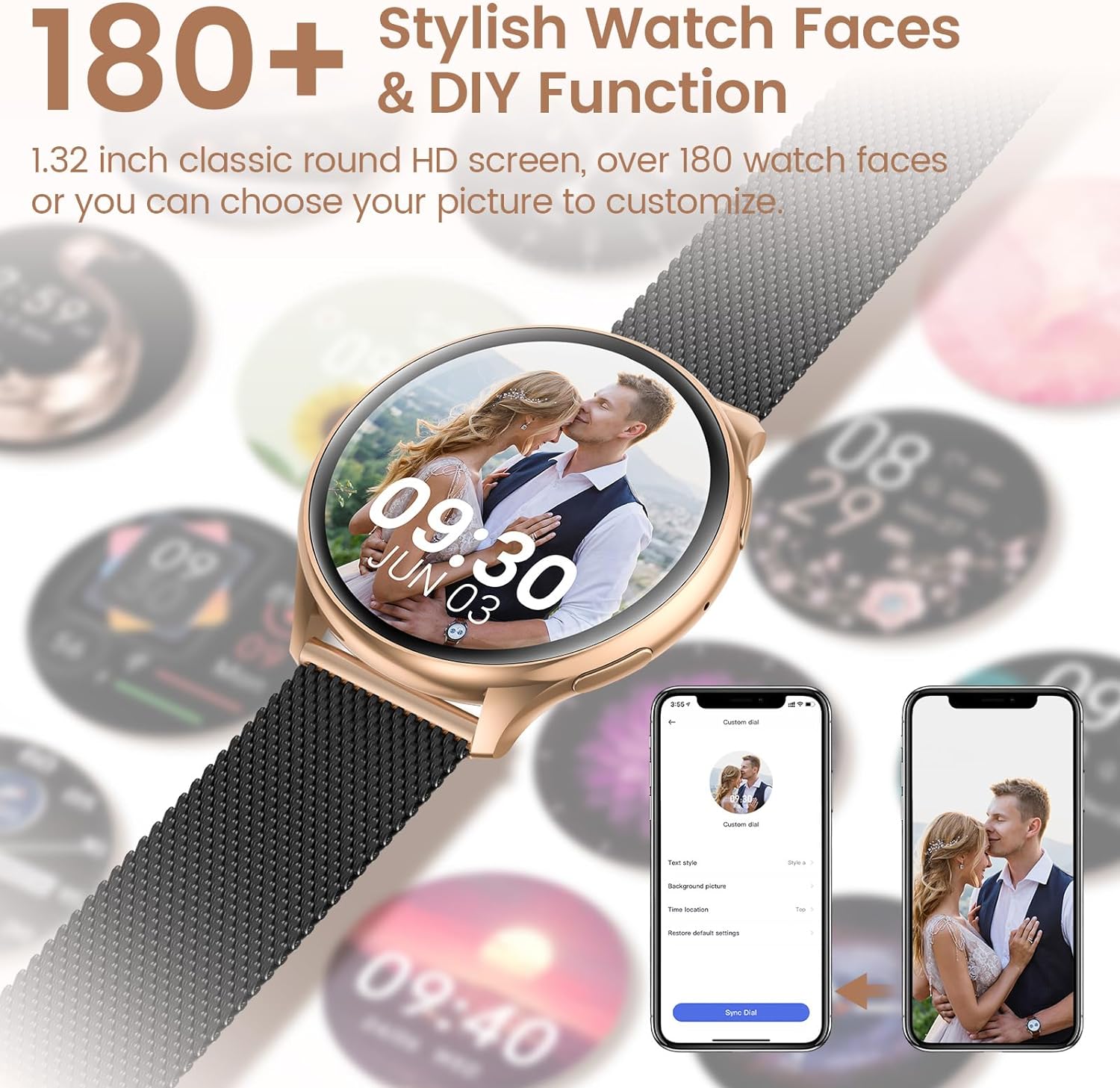 RUXINGX Smartwatch Damen mit Telefonfunktion, 1,32 Zoll HD Voll Touchscreen, IP68 Fitness Tracker mit SpO2 Pulsuhr Menstruationszyklus Schlafmonitor Schrittzähler Kalorien iOS Android Schwarz Gold - 5 RUXINGX Smartwatch Damen mit Telefonfunktion, 1,32 Zoll HD Voll Touchscreen, IP68 Fitness Tracker mit SpO2 Pulsuhr Menstruationszyklus Schlafmonitor Schrittzähler Kalorien iOS Android Schwarz Gold - 5