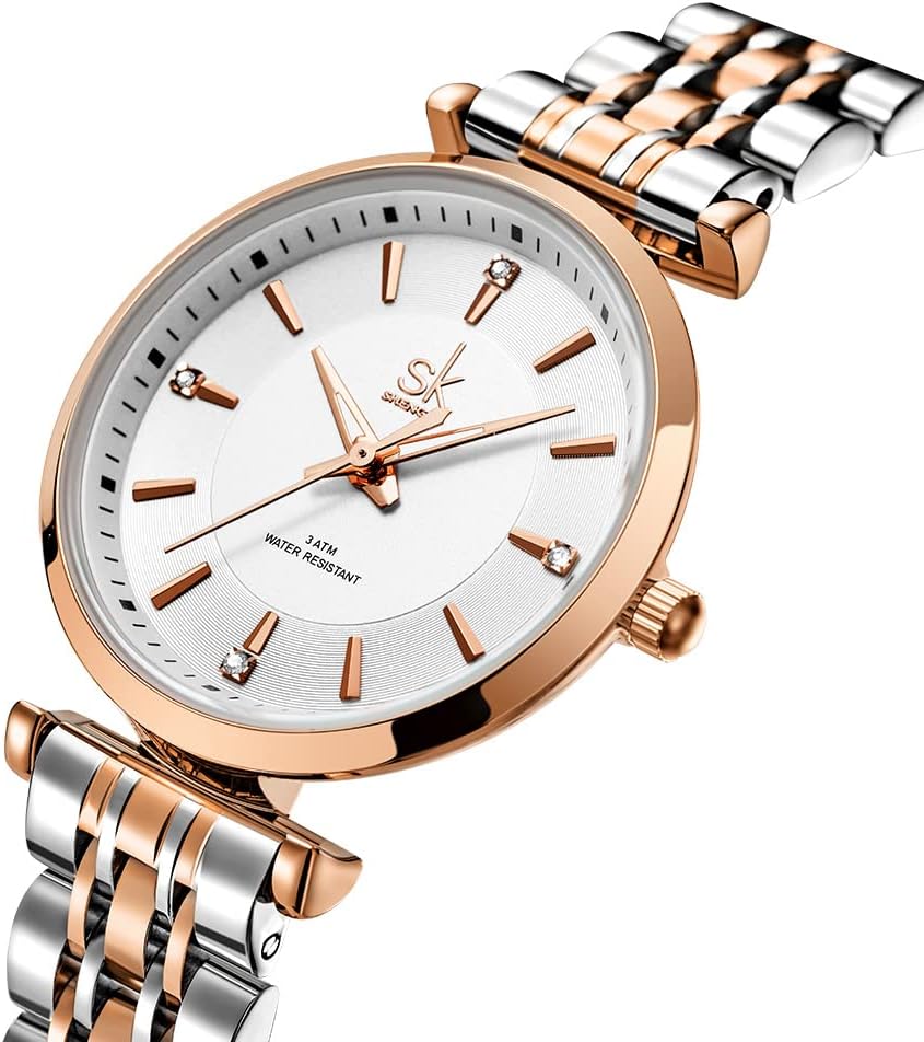 SHENGKE SK Klassische Frauen Uhren Mode Damen Kleid Uhr Solide Edelstahl Band Echtes Lederband Silver-rosegold - 2 SHENGKE SK Klassische Frauen Uhren Mode Damen Kleid Uhr Solide Edelstahl Band Echtes Lederband Silver-rosegold - 2