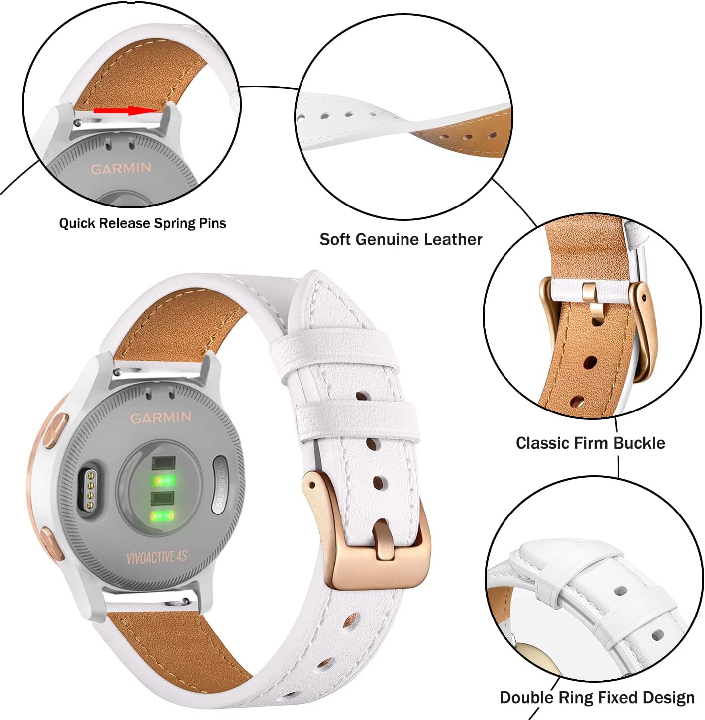 Issinlky echtes Lederarmband kompatibel Garmin Venu 2S/Venu 3S,Vivoactive 4S,Garmin Vivoactive 3S,18mm Armband für Fossil Women's Gen 5E 42 mm, Gen 6 42 mm, Fossile Q Venture Gen 3/Gen 4 Weiß - 2 Issinlky echtes Lederarmband kompatibel Garmin Venu 2S/Venu 3S,Vivoactive 4S,Garmin Vivoactive 3S,18mm Armband für Fossil Women's Gen 5E 42 mm, Gen 6 42 mm, Fossile Q Venture Gen 3/Gen 4 Weiß - 2