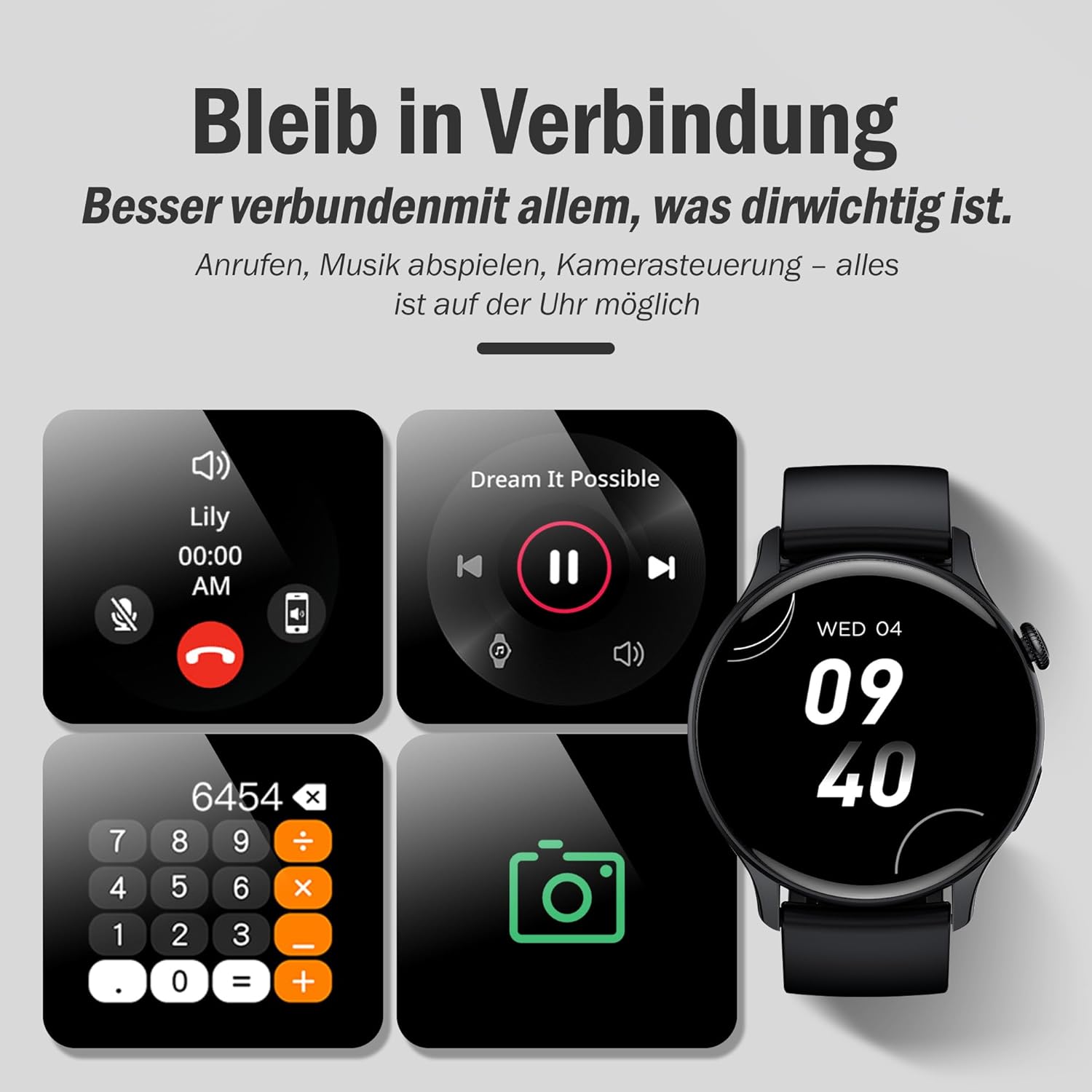 JANOLTY Smartwatch Damen/Herren (1.43" AMOLED-Display, 2* Uhrenarmbänder,IP68 Wasserdicht) Fitnessuhr Tracker mit Telefonfunktion,App-Benachrichtigung,SpO2,Herzfrequenz für iOS und Android(Schwarz) - 3 JANOLTY Smartwatch Damen/Herren (1.43" AMOLED-Display, 2* Uhrenarmbänder,IP68 Wasserdicht) Fitnessuhr Tracker mit Telefonfunktion,App-Benachrichtigung,SpO2,Herzfrequenz für iOS und Android(Schwarz) - 3