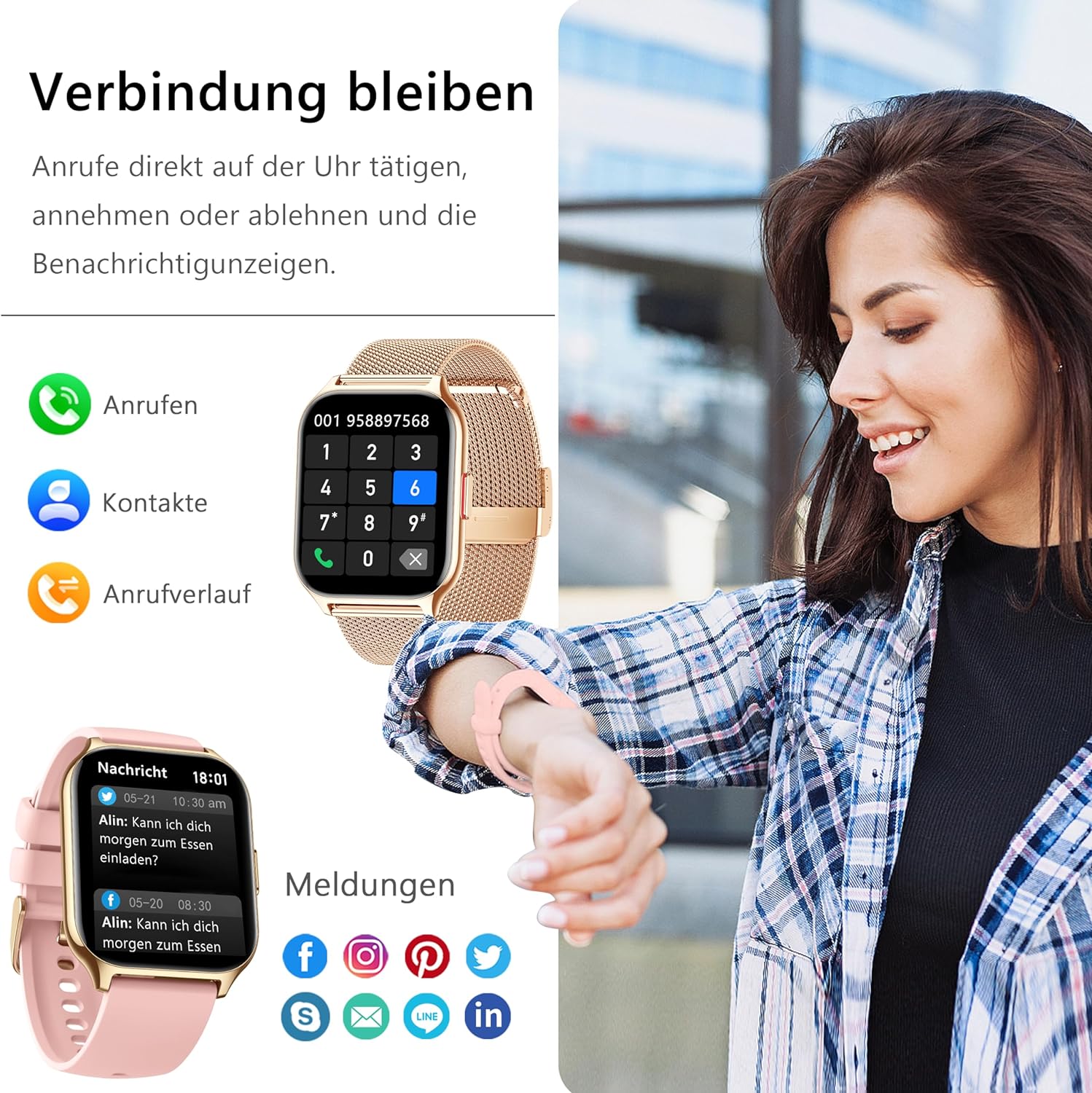 ZOSKVEE Smartwatch für Damen Herren, Fitnesstracker 2 Zoll Touch-Farbdisplay mit Telefonfunktion, Armbanduhr Blutdruckmessung Herzfrequenz Schlafmonitor SpO2, Sportuhr IPx8 Wasserdicht Schrittzähler Roségold+Silikon rosa - 2 ZOSKVEE Smartwatch für Damen Herren, Fitnesstracker 2 Zoll Touch-Farbdisplay mit Telefonfunktion, Armbanduhr Blutdruckmessung Herzfrequenz Schlafmonitor SpO2, Sportuhr IPx8 Wasserdicht Schrittzähler Roségold+Silikon rosa - 2
