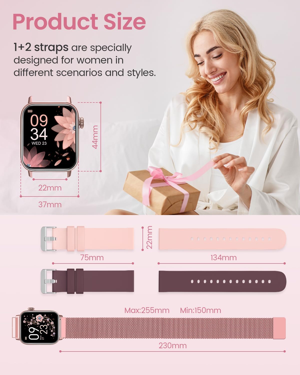 BANLVS Smartwatch Damen mit Telefonfunktion 1,85'' Zoll Fitnessuhr Damen mit SpO2, Herzfrequenz, Schlafmonitor, Menstruationszyklus, IP68 wasserdichte Sportuhr für iOS und Android (Rosa) - 7 BANLVS Smartwatch Damen mit Telefonfunktion 1,85'' Zoll Fitnessuhr Damen mit SpO2, Herzfrequenz, Schlafmonitor, Menstruationszyklus, IP68 wasserdichte Sportuhr für iOS und Android (Rosa) - 7
