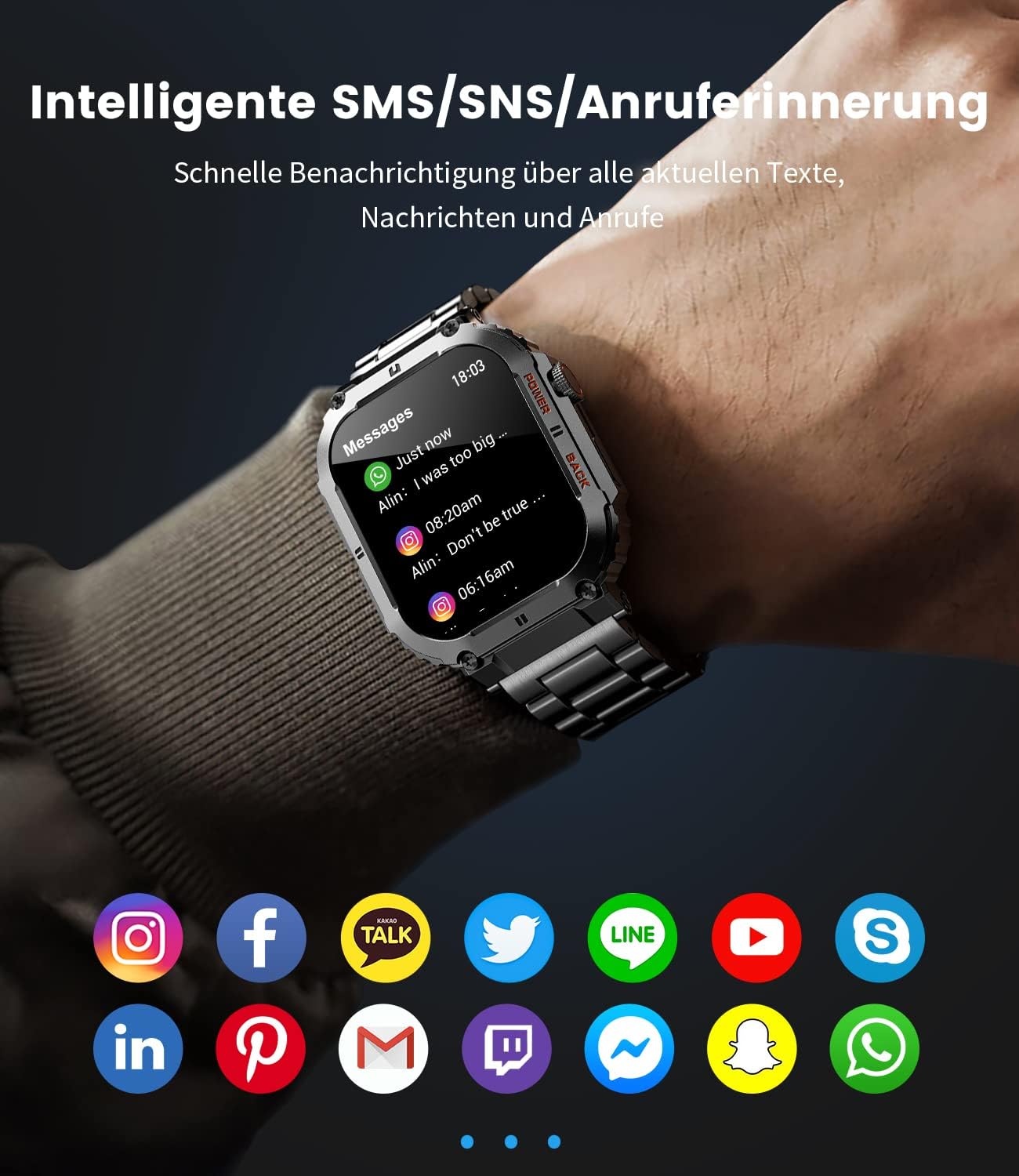 Smartwatch Herren Militärische mit Telefonfunktion,1.96'' HD Touchscreen,100+ Sportmodi Aktivitätstracker mit Herzfrequenz/SpO2/Schlafmonitor/Schrittzähler,400mah Sportuhr,5ATM Wasserdicht Schwarz Männer-Standard ASchwarz - 3 Smartwatch Herren Militärische mit Telefonfunktion,1.96'' HD Touchscreen,100+ Sportmodi Aktivitätstracker mit Herzfrequenz/SpO2/Schlafmonitor/Schrittzähler,400mah Sportuhr,5ATM Wasserdicht Schwarz Männer-Standard ASchwarz - 3