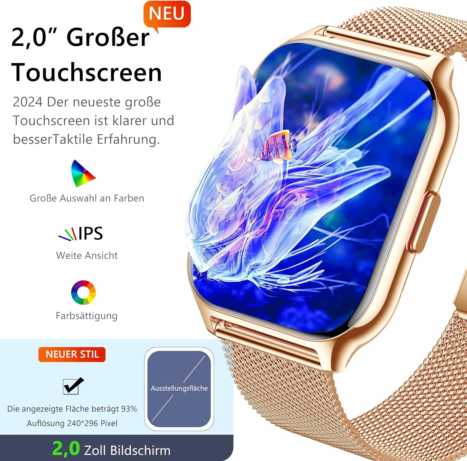 ZOSKVEE Smartwatch für Damen Herren, Fitnesstracker 2 Zoll Touch-Farbdisplay mit Telefonfunktion, Armbanduhr Blutdruckmessung Herzfrequenz Schlafmonitor SpO2, Sportuhr IPx8 Wasserdicht Schrittzähler Roségold+Silikon rosa - 6 ZOSKVEE Smartwatch für Damen Herren, Fitnesstracker 2 Zoll Touch-Farbdisplay mit Telefonfunktion, Armbanduhr Blutdruckmessung Herzfrequenz Schlafmonitor SpO2, Sportuhr IPx8 Wasserdicht Schrittzähler Roségold+Silikon rosa - 6