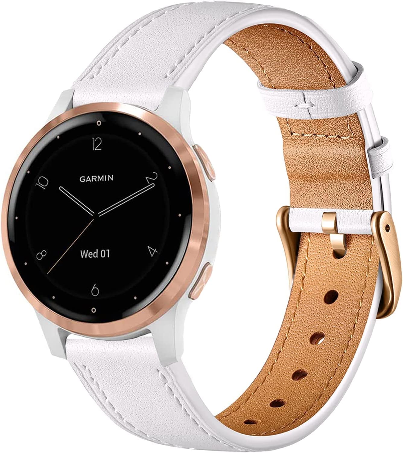 Issinlky echtes Lederarmband kompatibel Garmin Venu 2S/Venu 3S,Vivoactive 4S,Garmin Vivoactive 3S,18mm Armband für Fossil Women's Gen 5E 42 mm, Gen 6 42 mm, Fossile Q Venture Gen 3/Gen 4 Weiß - 1